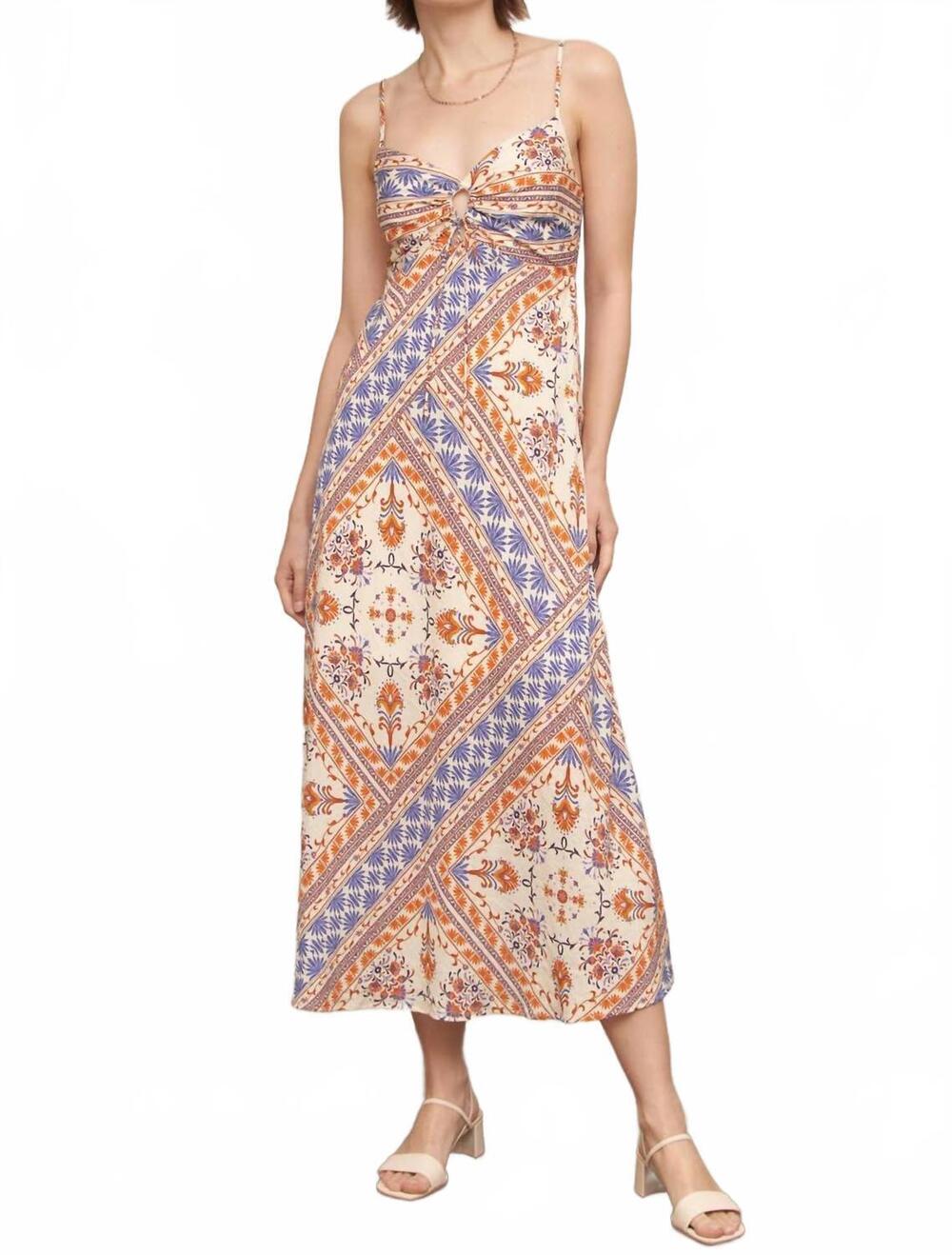 NEW EN CREME sleeveless paisley print midi slip dress in ivory blue brown